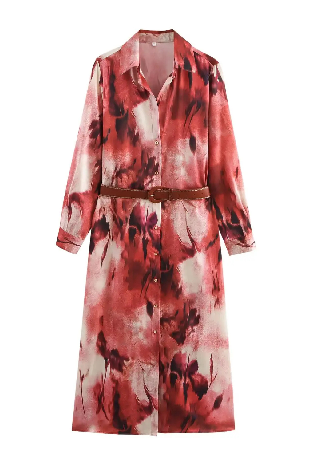 Mila | Satynowa Sukienka z Paskiem i Wzorem