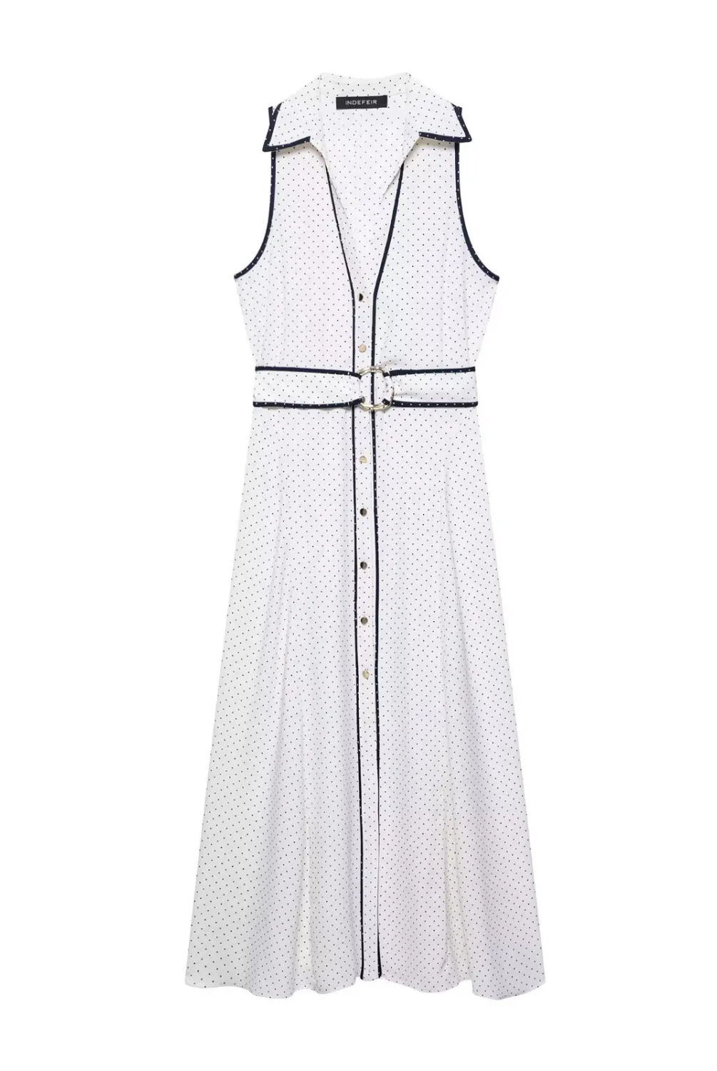 Zoya | Bezrękawnikowa Sukienka Midi w Groszki Koszulowego Kroju