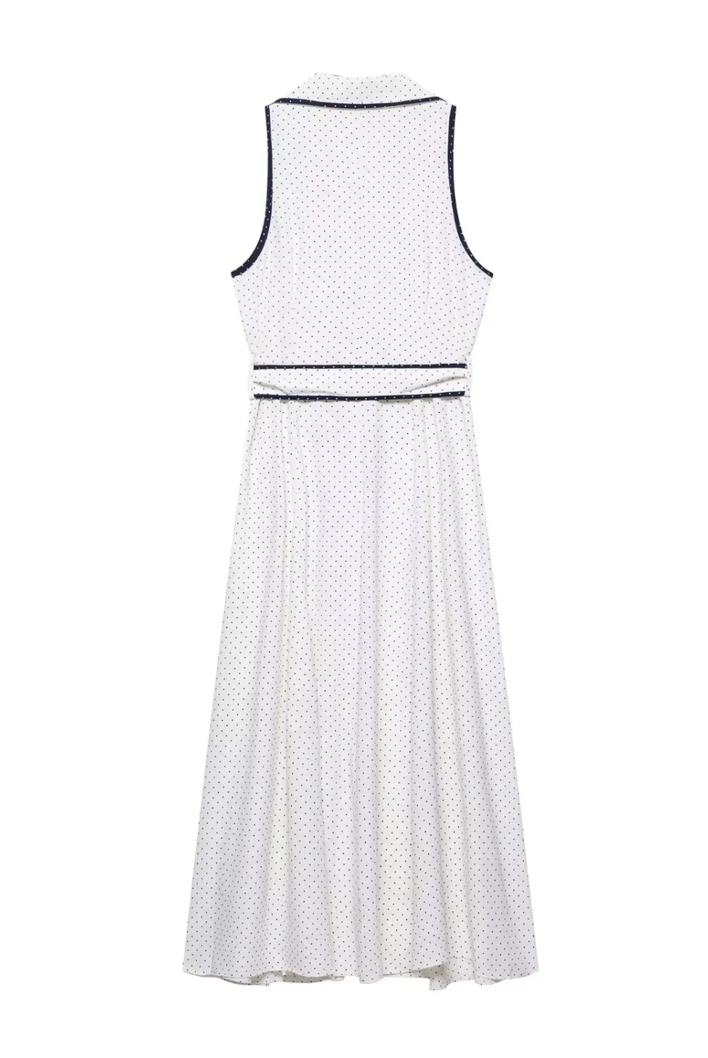 Zoya | Bezrękawnikowa Sukienka Midi w Groszki Koszulowego Kroju