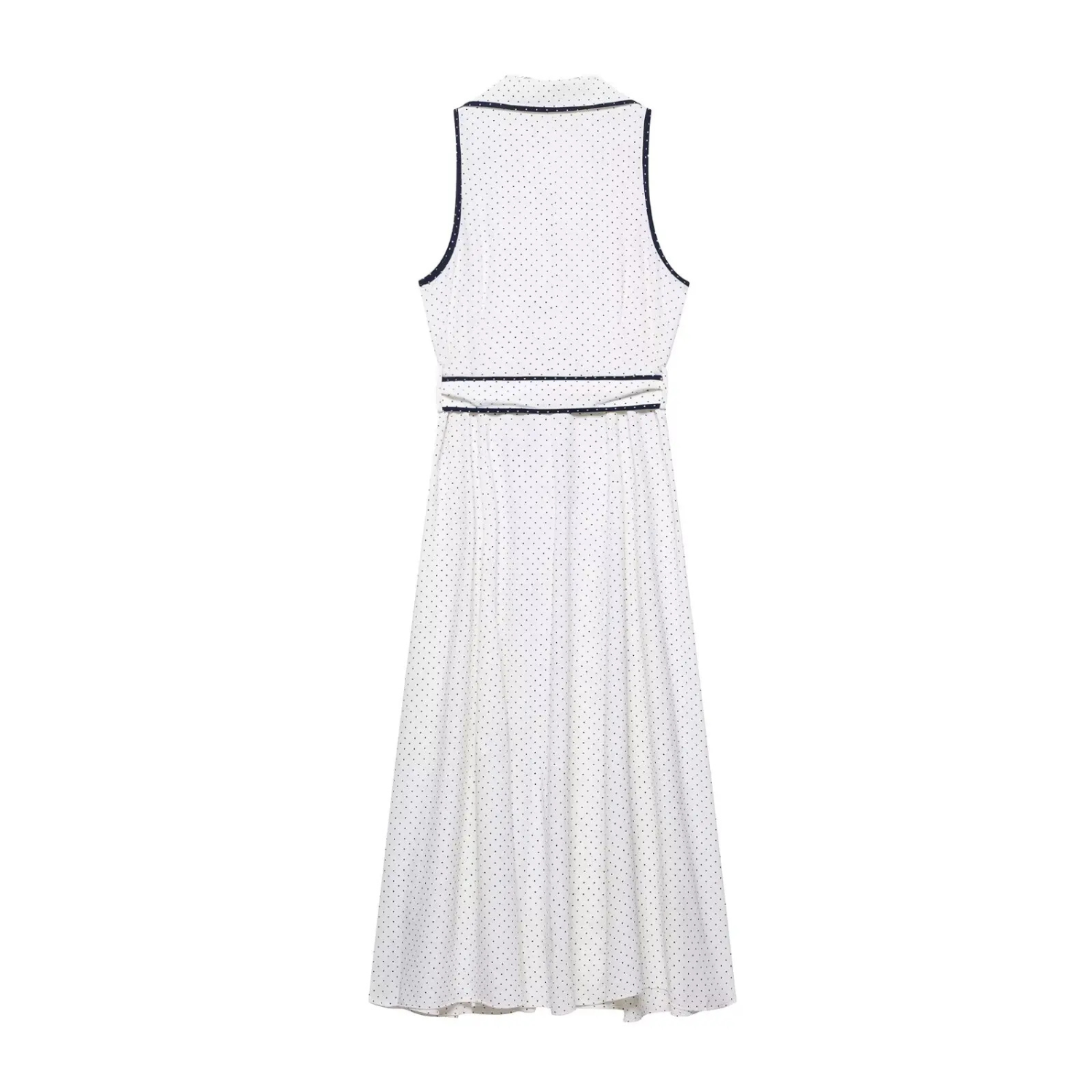 Zoya | Bezrękawnikowa Sukienka Midi w Groszki Koszulowego Kroju